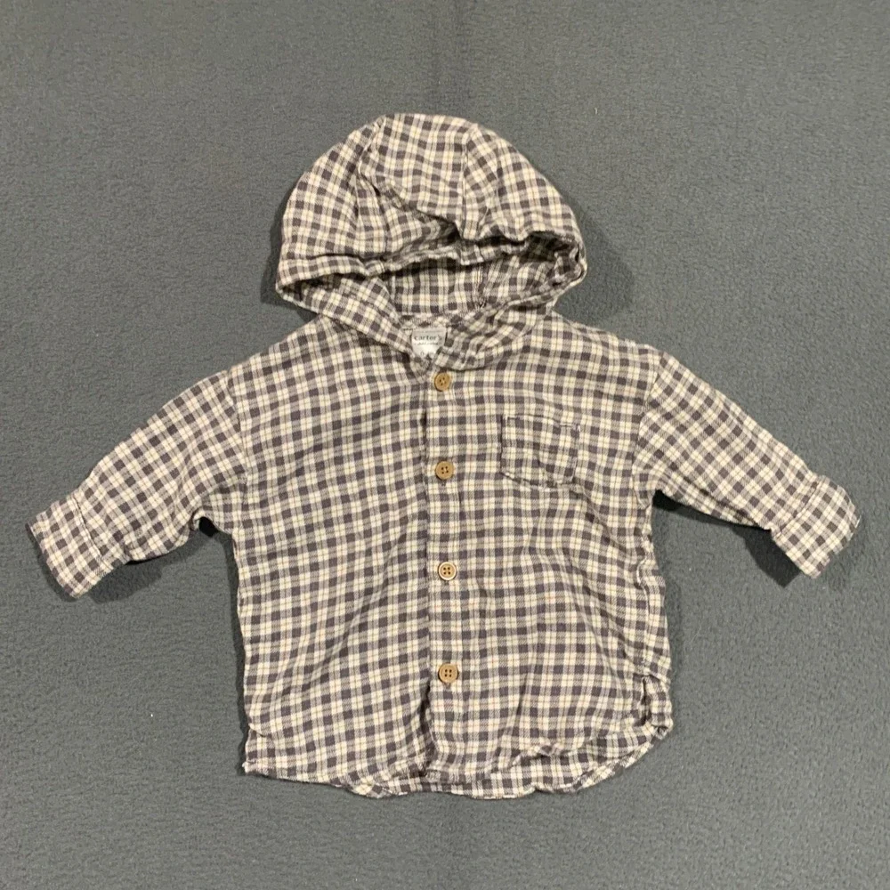 Carters Child of Mine Baby Boy 0-3M Plaid Hooded Shirt and Corduroy‎ Pants Set